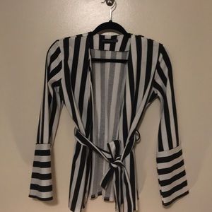 Black and white striped blazer.